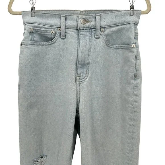 Madewell The Momjean Ripped Raw Hem High Rise Light Denim Mom Jeans Womens 25 - Picture 2 of 9